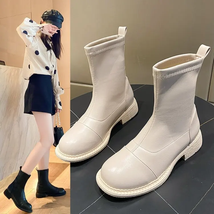 

Ботинки на среднем каблуке, базовые женские резиновые сапоги из искусственной кожи, в римском стиле, на каблуке средней высоты, обувь из ПУ