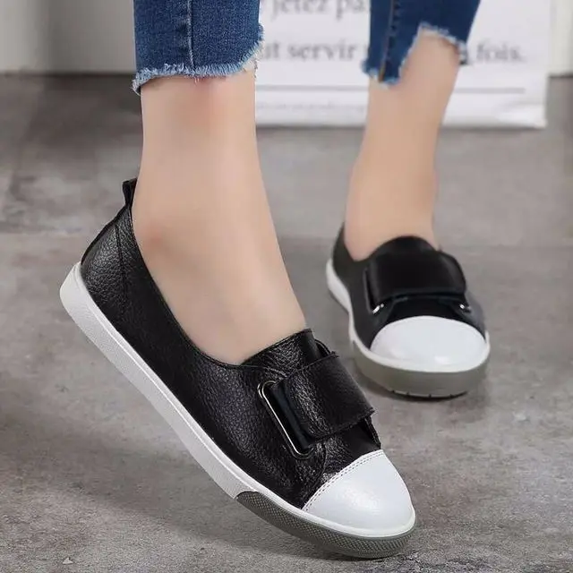 

2019 Fashion Women Loafers Flats Woman Lady Female Slip on White Genuine Leather Moccasins Casual Shoes Zapatos De Mujer YC259