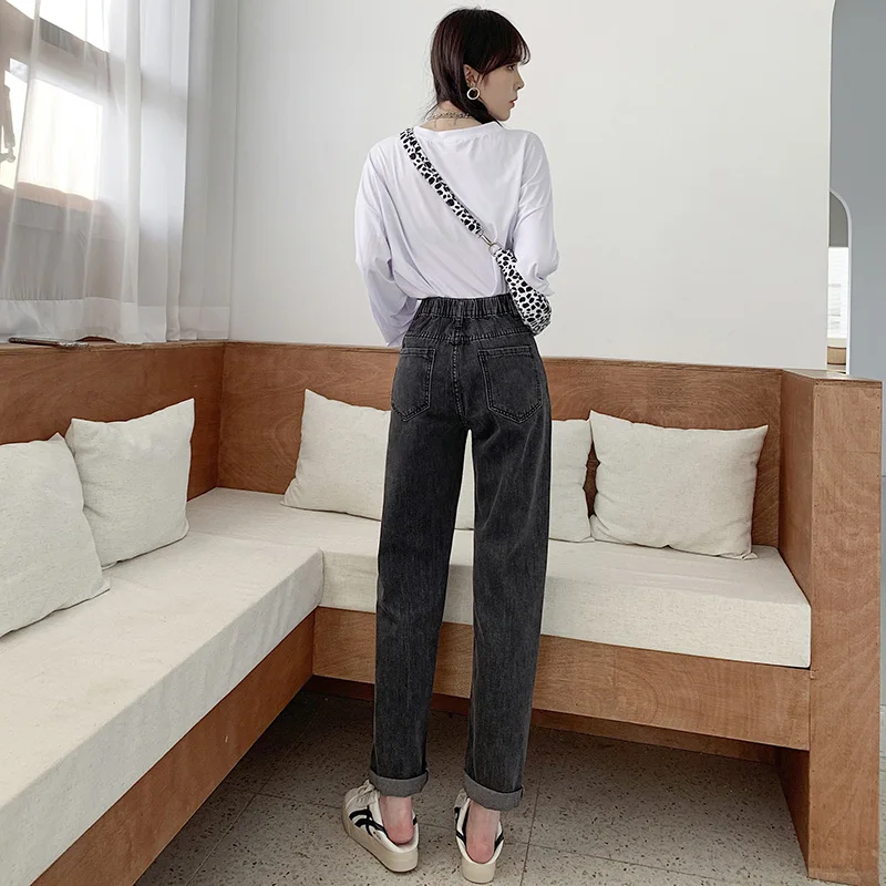 

Nine points Jeans Women Denim Pants Harem Vintage Spring and Autumn Elasticity High Waist Woman Boyfriends Denim Pants
