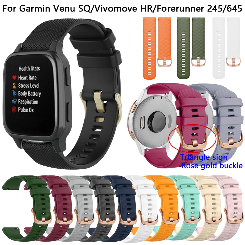 

20mm Strap For Garmin Venu SQ Vivomove HR Vivoactive 3t Move 3 Silicone Smart Watch Straps Forerunner 55 158 Bracelet Wrist Band