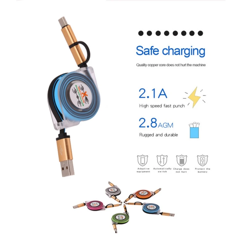 2 в 1 Micro USB Type-C комбинированный Выдвижной зарядный кабель для передачи данных ZTE Zmax