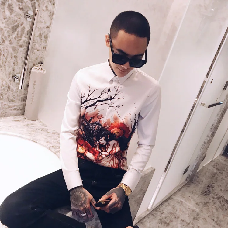 Роскошный смокинг для ночного клуба, модное платье, Camisa Hombre, Повседневная приталенная рубашка, Мужская Уличная рубашка с цветочным принтом, мужская рубашка, Camisas Hombre