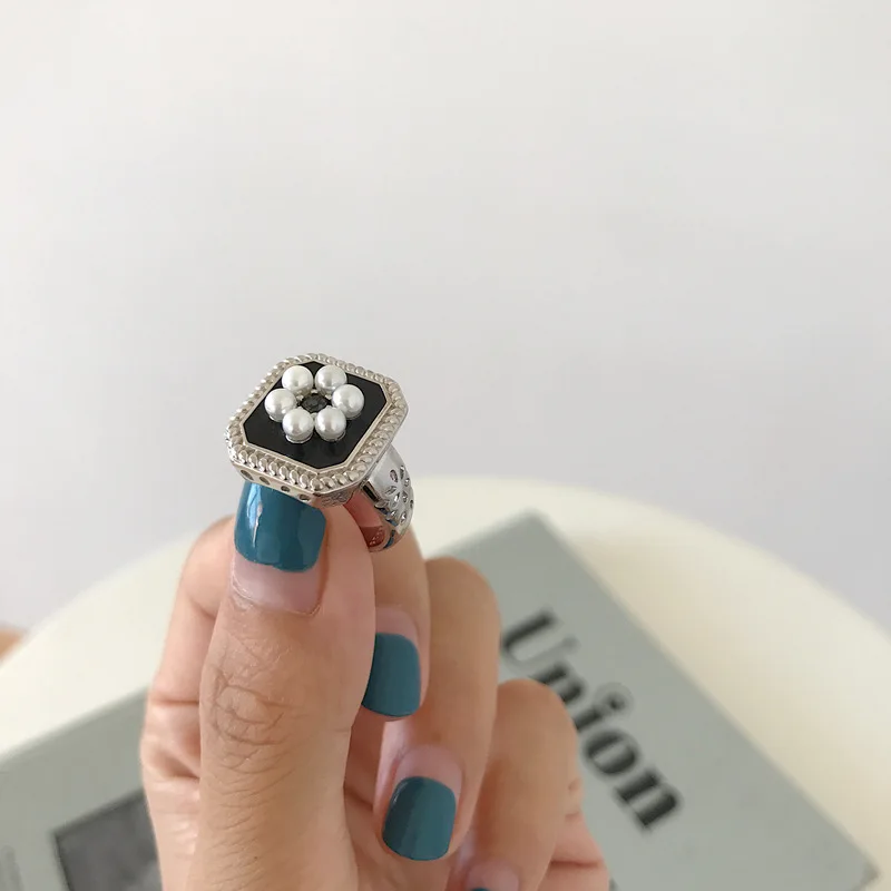 Женские квадратные кольца из серебра 925 пробы с жемчугом | Украшения и аксессуары