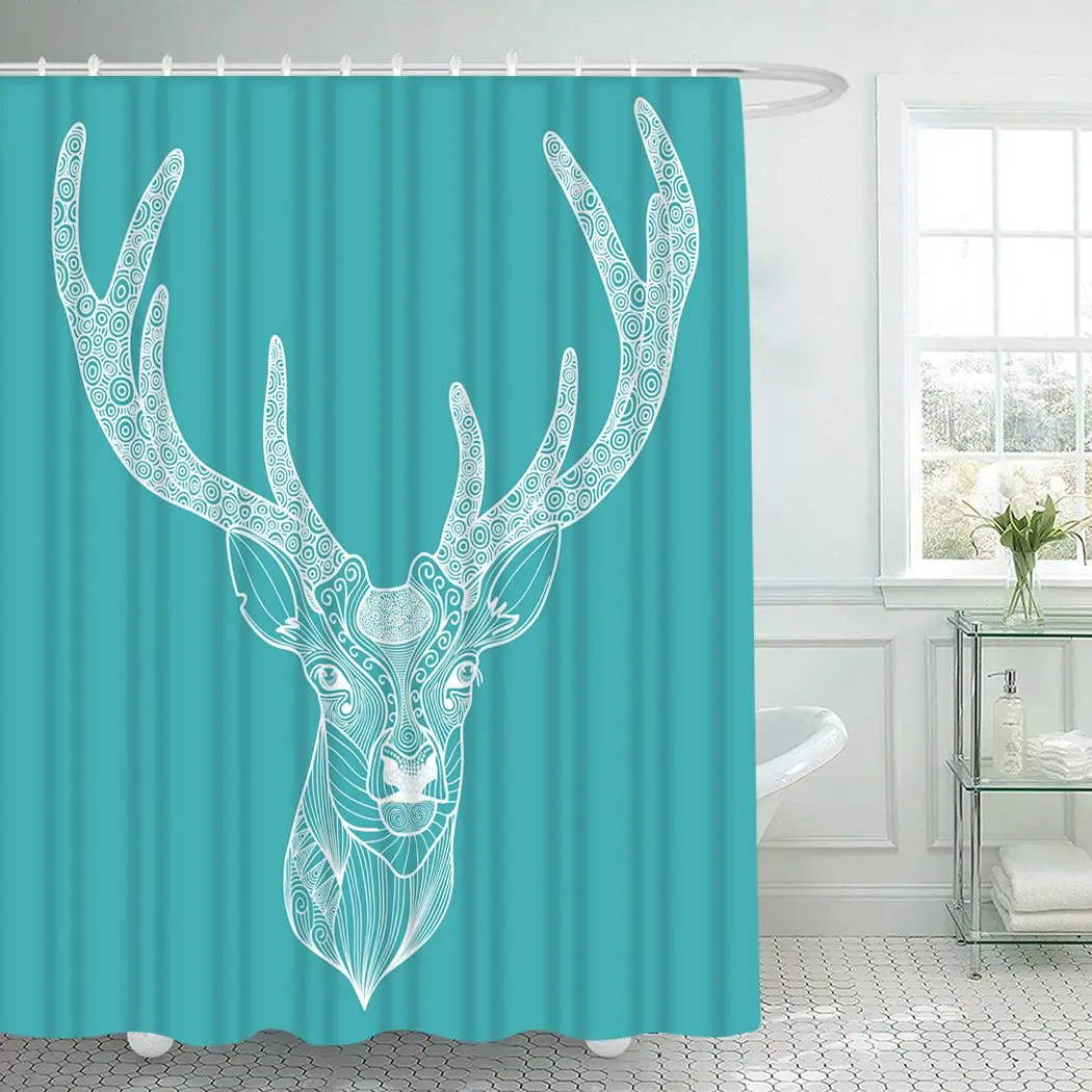 

Animals Shower Curtain With Hooks for Bathroom Blue Deer Head Waterproof Polyester Bath Shower Curtain Set Home Bathroom Decor