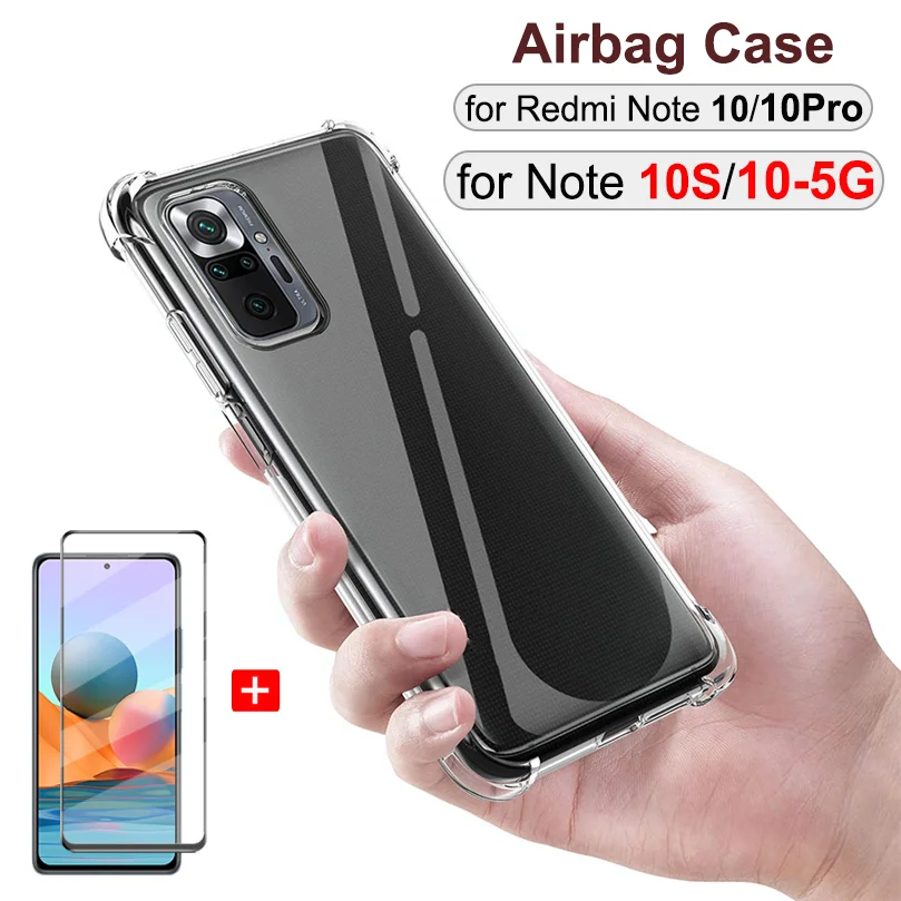 

funda xiaomi redmi note 10s, 360° Protection, Full Cover Silicone Case For Xiaomi Redmi Note 10 Pro 5G Protective Glass 10Pro case anti impacto Note10S case Redmi Note 10 S
