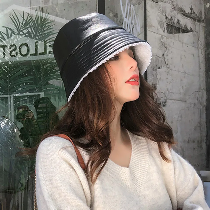 Модная Панама из искусственной кожи женская зимняя теплая плюшевая пушистая