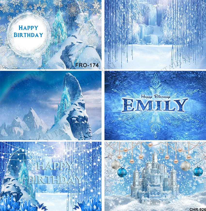 Winter Snowflake Frozen Castle Theme Backdrop Snowqueen Girl Birthday Party Cake Table Decoration Photography Background Banner