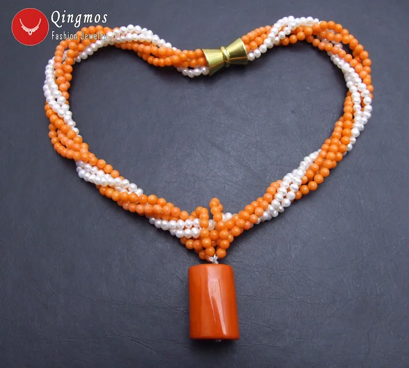 Qingmos 25 мм натуральное оранжевое коралловое ожерелье с кулоном для женщин 4