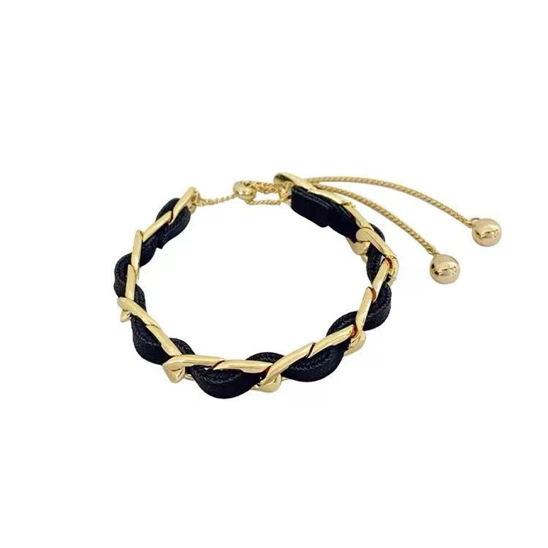 

Neo Gothic Classic Black Imitation Leather Metal Chain Tassel Bracelets For Woman Korean Fashion Jewelry Hip Hop Girl's Bracelet