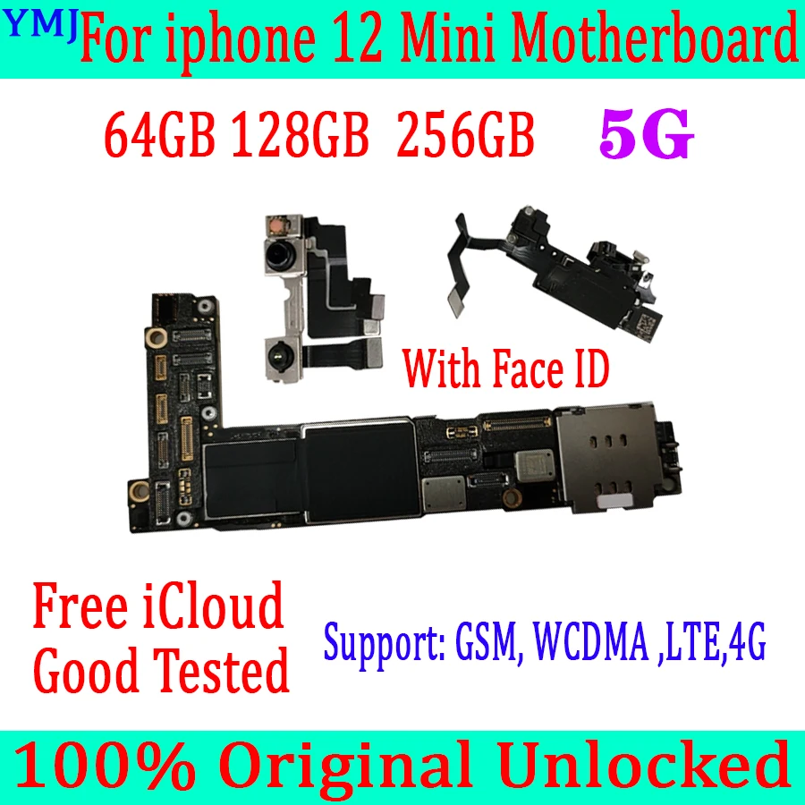 

100% протестированная материнская плата для iPhone 12, мини материнская плата с/без Face ID, разблокированная логическая плата с полной пластиной чи...