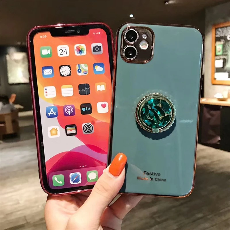 Роскошный чехол со стразами и кольцом-кронштейном для телефона IPhone 11 Pro XR XS Max 7 8Plus