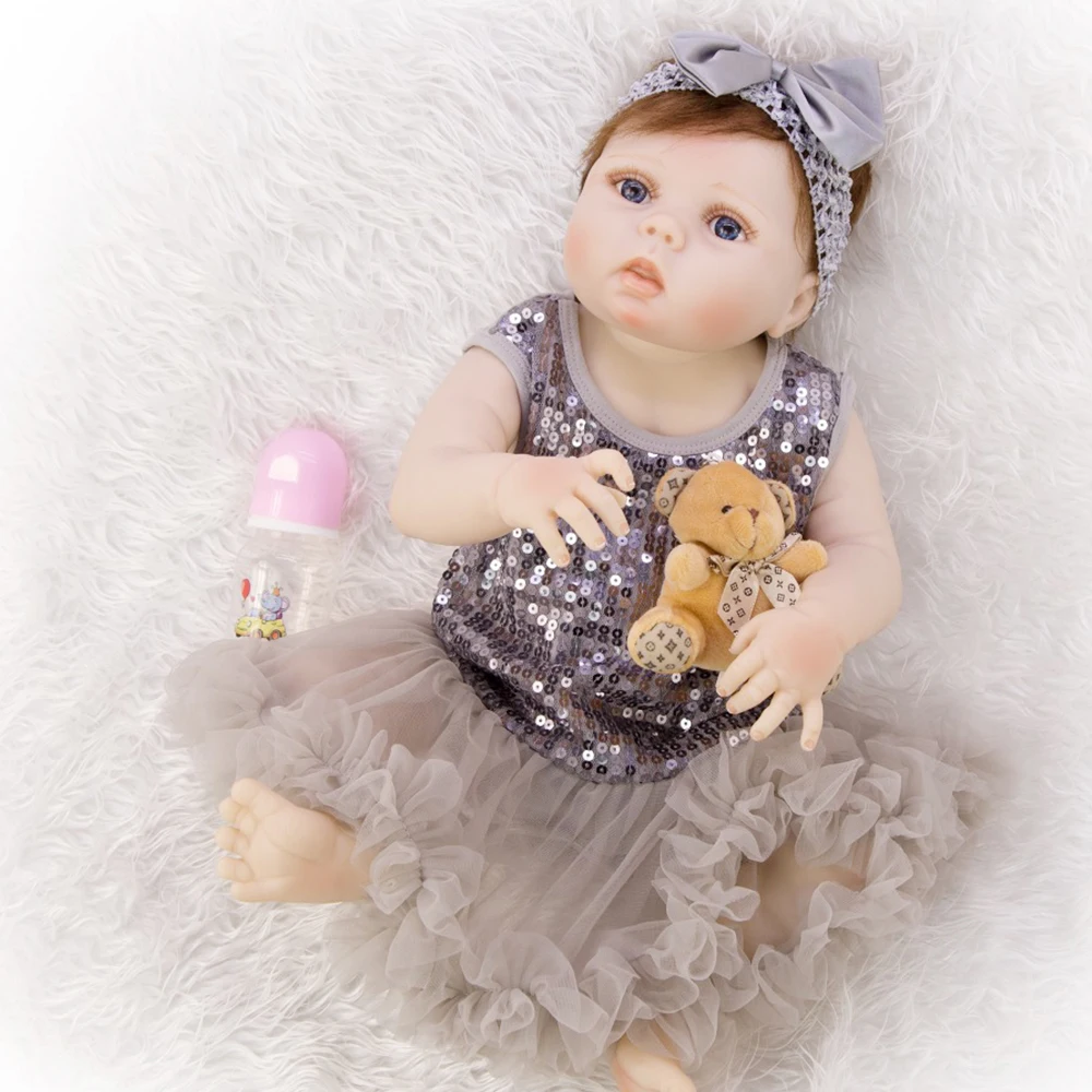 

23inch bebe Reborn Doll lifelike reborn toddler girl Full Silicone baby Doll white skin hair rooted Children Gift dolls toys