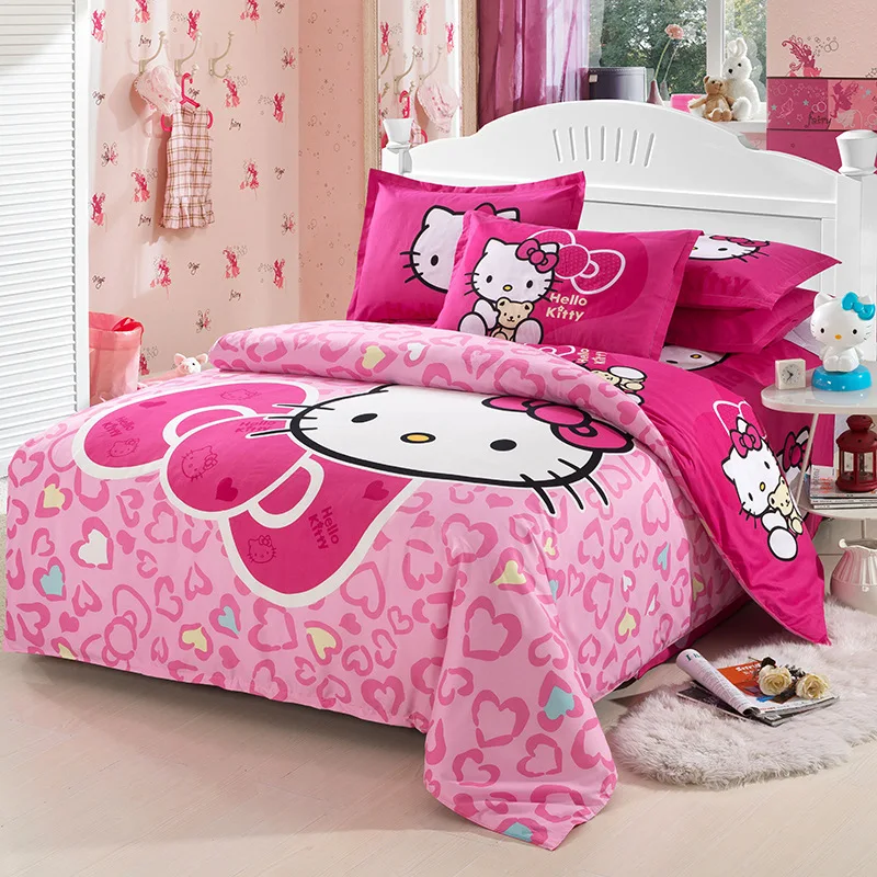 Темно-серый Мультфильм Комплект постельного белья Hello Kitty Doraemon Stitch пододеяльник комплекты 3/4 шт постельное белье близнец полный queen постельное белье - Цвет: Темно-серый