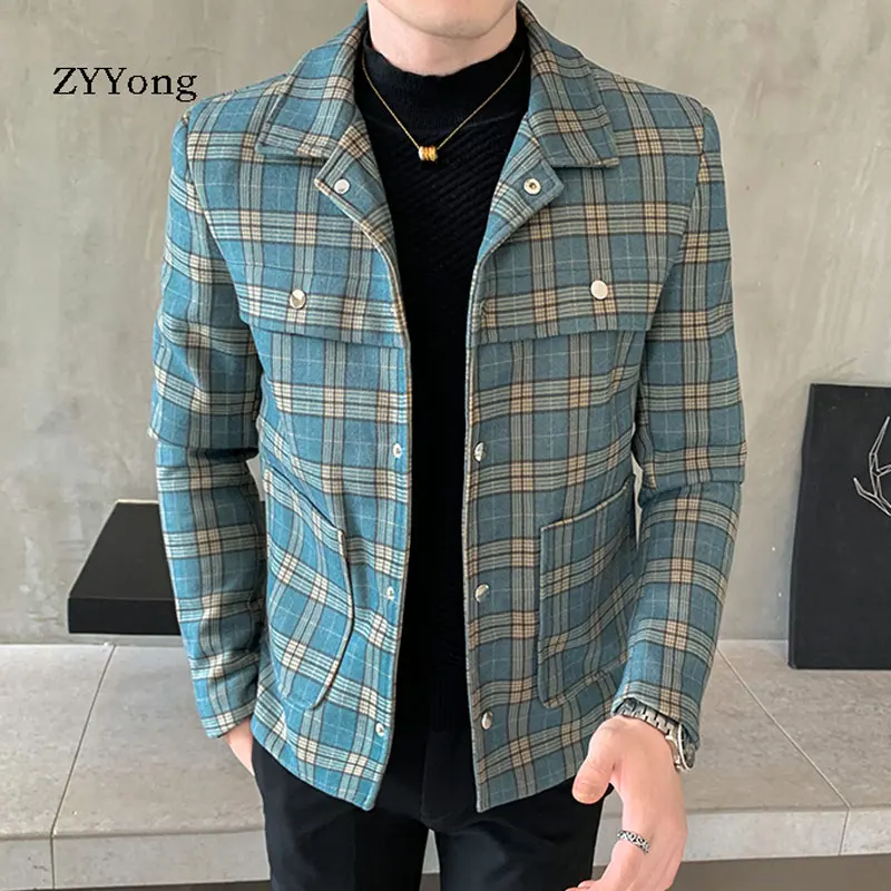 ZYYong осенне-зимнее мужское клетчатое пальто синего цвета Camel высокое качество
