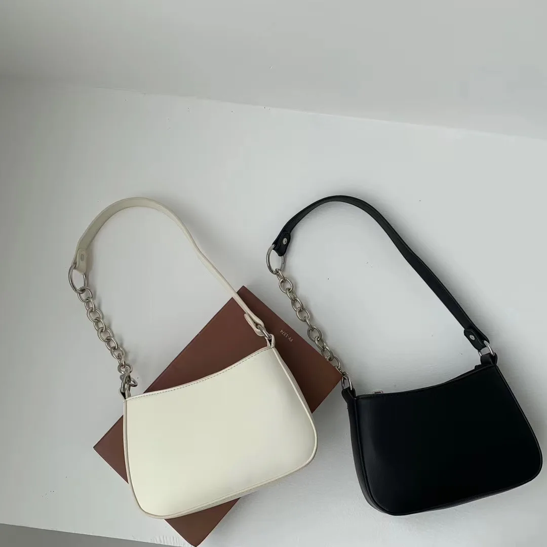 

Design Metal Ring Ladies Underarm Baguette Bag Elegant PU Leather Female Small Shoulder Crossbody Bags Grils Tote Purse Handbags
