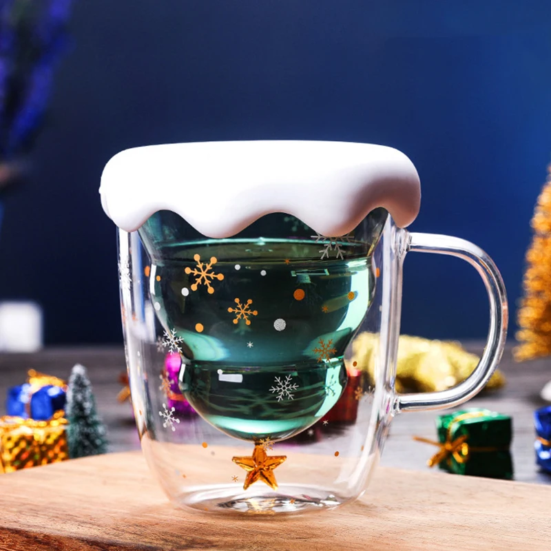 

300ml Christmas Tree Double Glass Water Cup Milk Mug Coffee Cup Christmas Gift