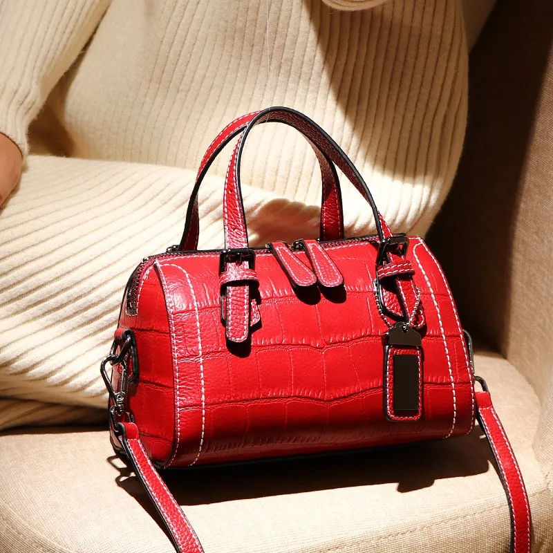 

Vintage Women Handbag Office Ladies Packing Crocodile Pattern Leather Boston Bag High Quality Totes Crossbody Shoulder Bags