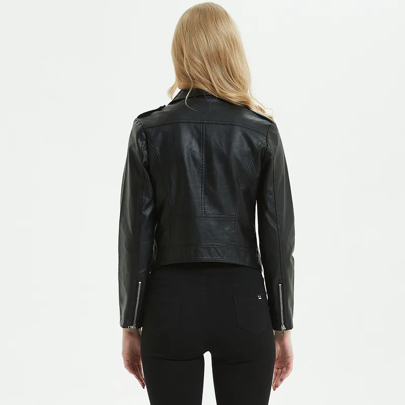 2019 Women Soft Short Motorcycle Faux Leather Jackets Ladies Long Sleeve Autumn Winter Zipper Biker Streetwear Black White Coat