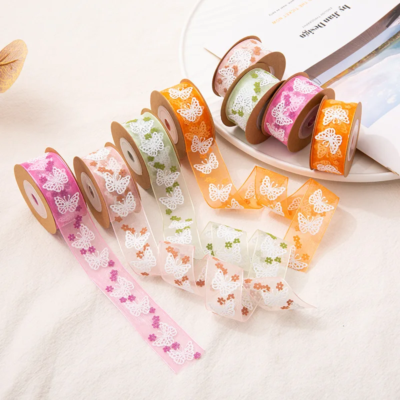 

5M 2.5cm Colorful Butterfly Organza Ribbon for DIY Craft Ribbon Gift Wrapping Hair Bowknot Handmade Supplies