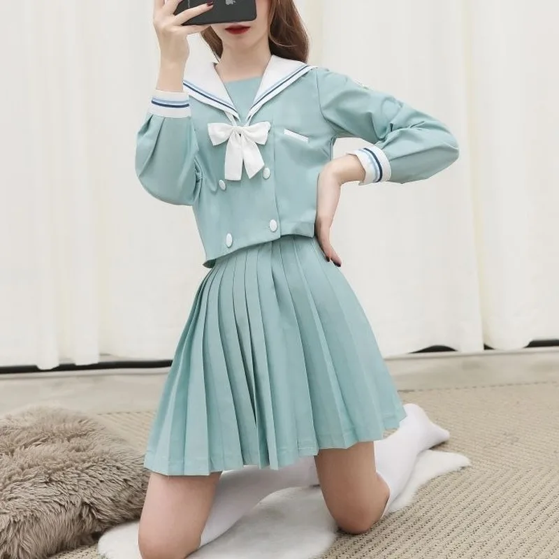 

Женская униформа 2021, японский матросский костюм для средней школы, школьная форма, Студенческая одежда для косплея Jk, школьная юбка мятно-зе...