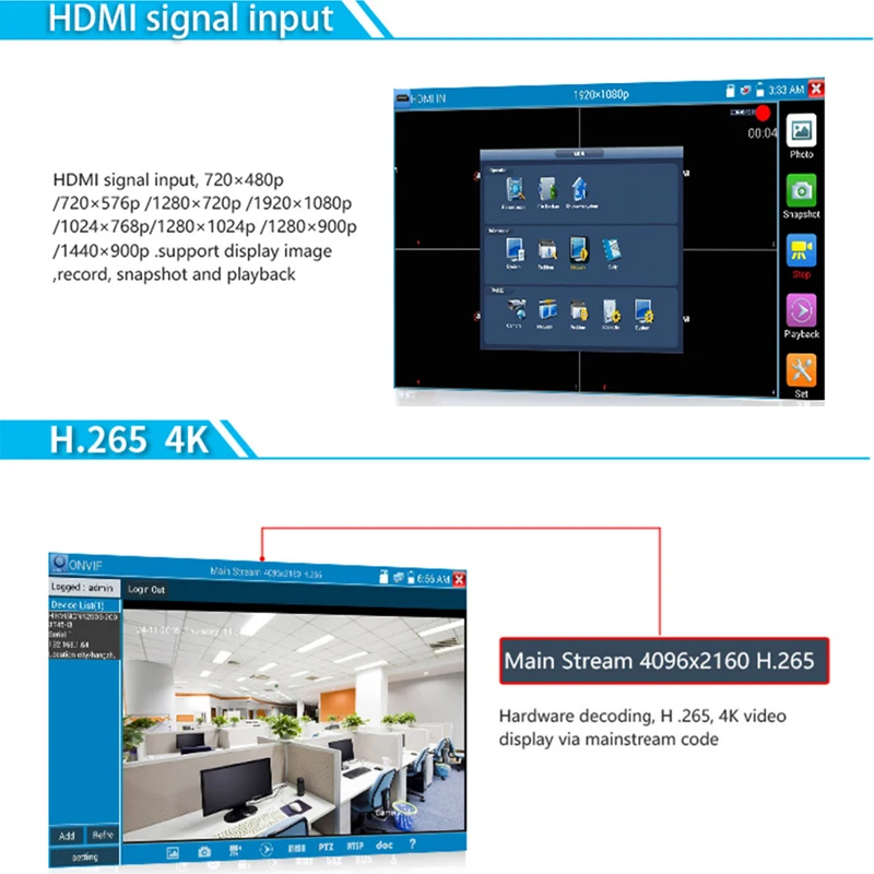 Тестер ip-камеры 7 дюймов Hd Ips пресс-экран 1280x800 Cctv тестер монитор Ahd Tvi Cvi Sdi Tdr H.265