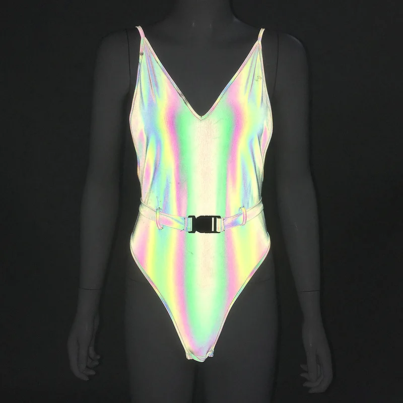 Горячие взрывы женский сексуальный светоотражающий комбинезон с открытой