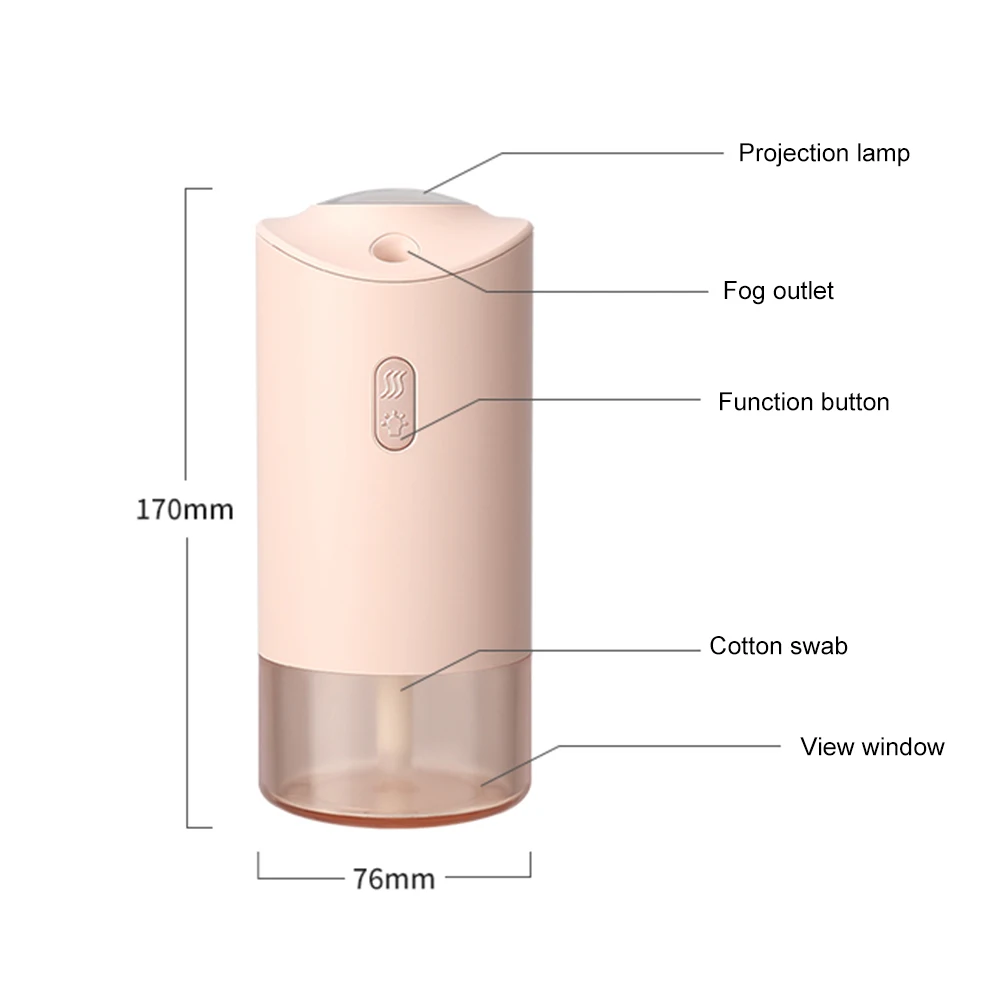 

300ml Humidifier Ultrasonic USB Rechargeable Aroma Diffuser with Projection Lamp Moisturizing Spray Car Purification Humidifier