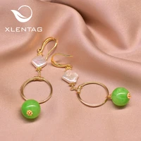 xlentag handmade fresh water pearls stone drop hook earrings for women girls party gifts geometry jewelry brincos vintage ge0913