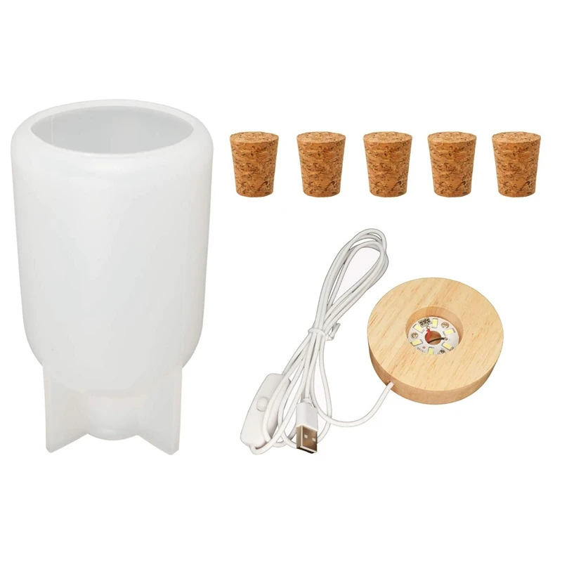 

Lamp Shade Mold,Bottle Shape Silicone Mold with Wooden Light Base and Wooden Stoppers for Casting Flower Specimen Decor