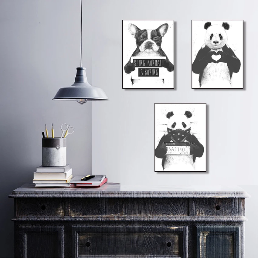 Забавные черно-белые животные постер Скандинавская живопись на холсте