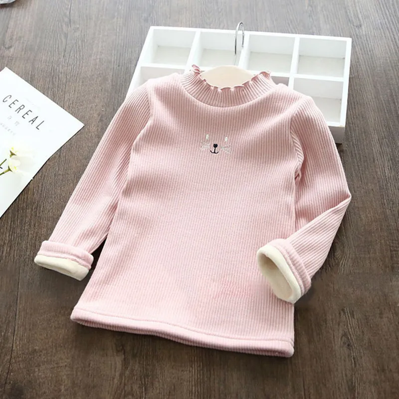 

DFXD Lovely Girls T-shirt Winter Plus Velvet Long Sleeve O-Neck Bottoming Shirt Thicken Warm Girls Tops Baby Clothing For 2-7T