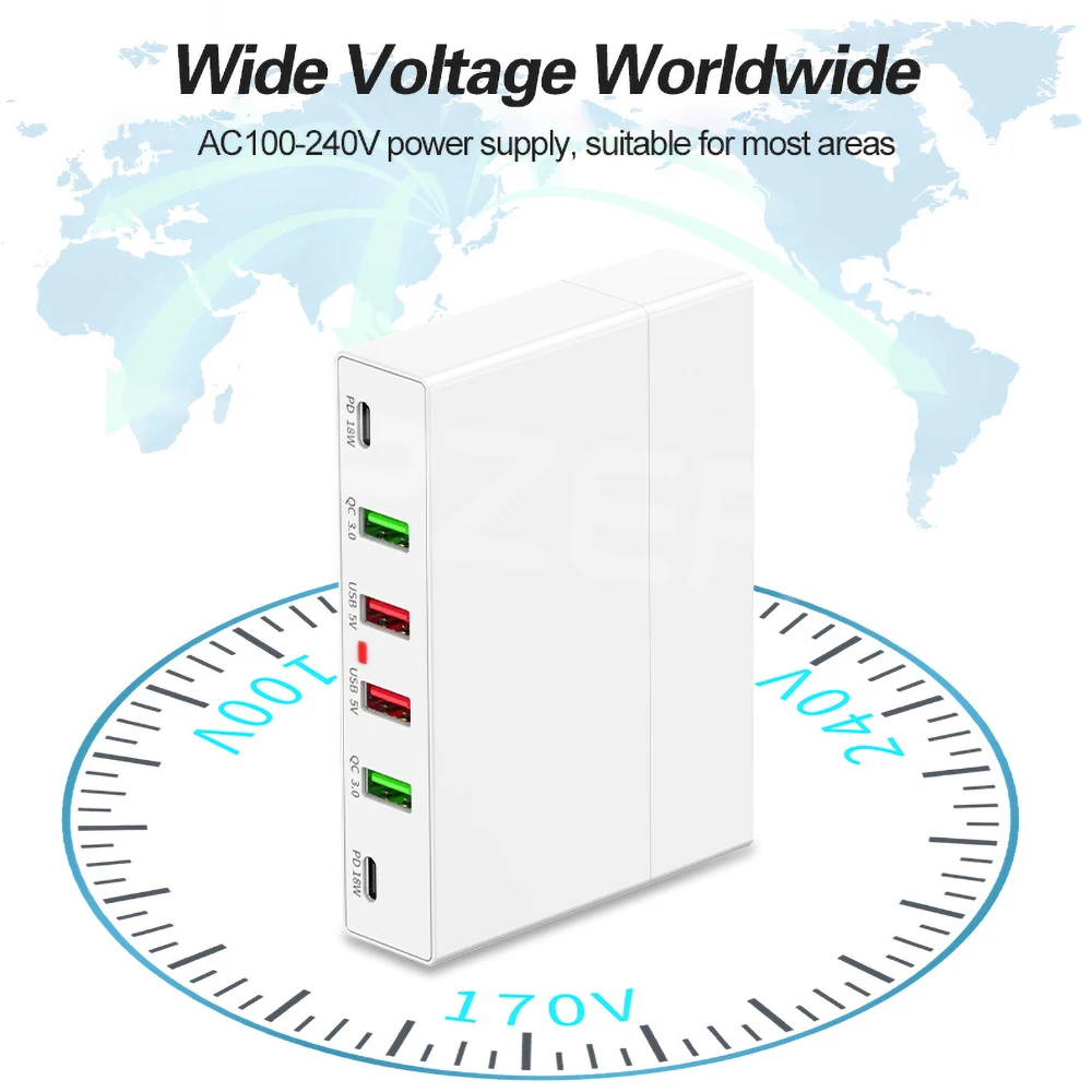 6-портовое быстрое зарядное устройство 3 0 USB QC PD зарядная станция адаптер для iPhone