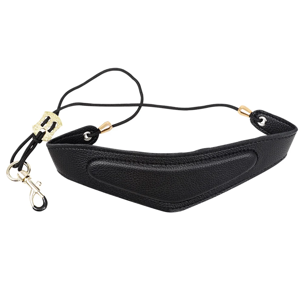 

PU Leather Adjustable Saxophone Neck Strap with Brass Steel Hook Add Cotton Strap for Saxophone