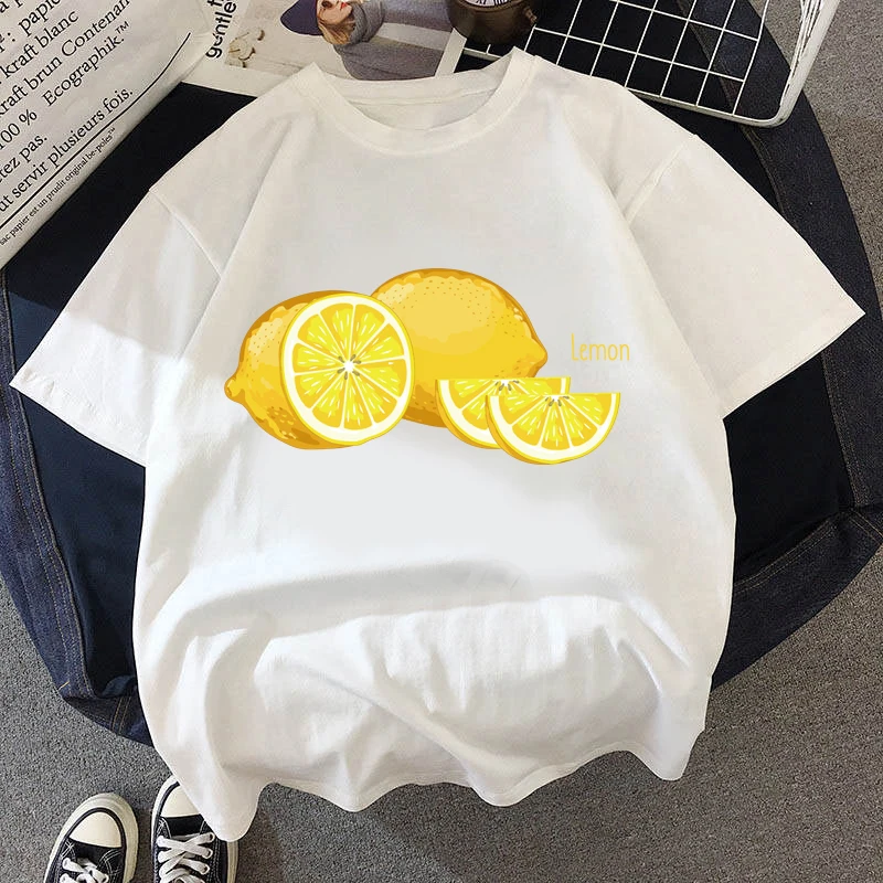 

Women Vintage Style Fashion Cartoon Lemon Print Funny Summer T shirt Women Princess Short Sleeve Tees