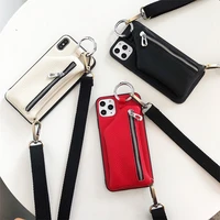 pu leather strap cord coin purse phone cases for iphone xr x xs 12 11 13 pro max 7 8 plus se crossbody neck lanyard wallet cover