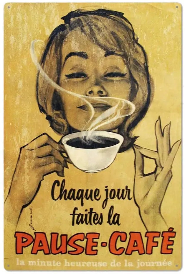 

Original Retro Design Tin Metal Wall Art Signs, Pause-Cafe Thick Tinplate Print Poster Wall Decoration For Coffee Corner