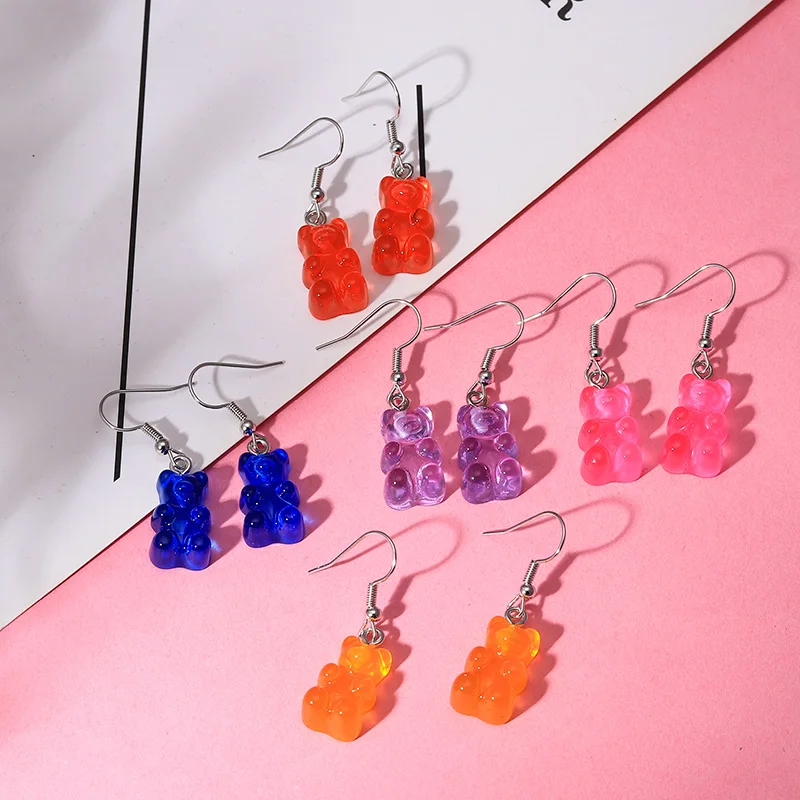 

1 Pair Creative Cute Mini Gummy Bear Earrings Minimalism Cartoon Design Female Ear Hooks Danglers Jewelry Gift 2021