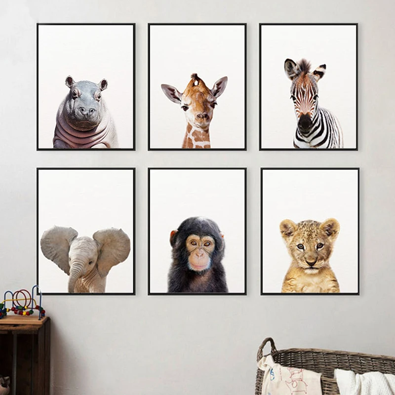 

Orangutan Tiger Hippo Canvas Child Poster Nursery Wall Art Picture Print Animal Cubs Painting Nordic Kid Baby Bedroom Decor