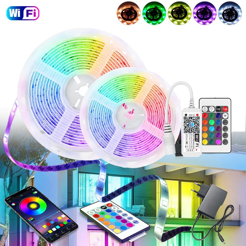 20M RGB WiFi LED Strip Light 5M 10M 15M 5050 SMD 2835 Flexible Ribbon luces led light strip + IR WiFi Controller + Power Adapter