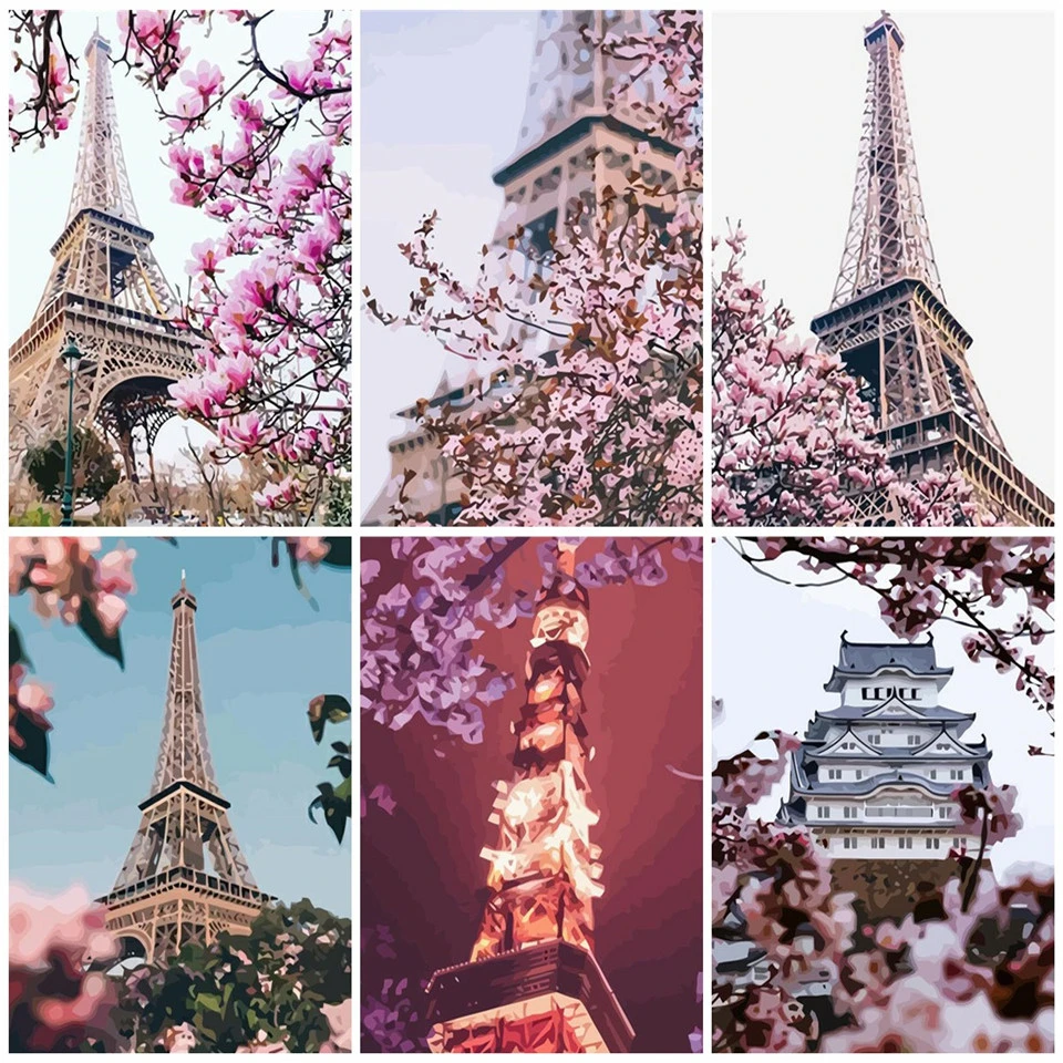 AZQSD DIY Unframe масляная краска ing по номерам башня акриловая окраска на холсте пейзаж