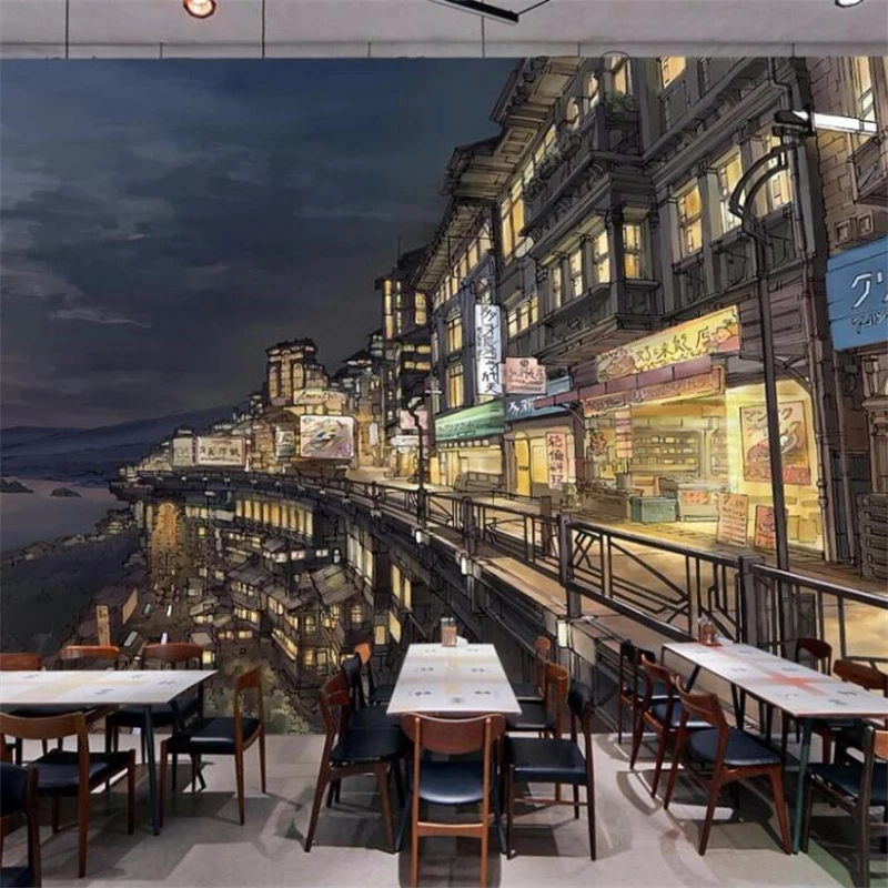 Фотообои на заказ 3d фотообои ручная роспись мультфильм японская улица Осака