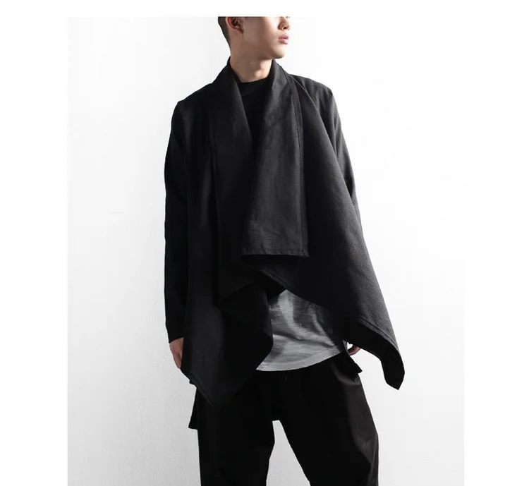 

Men's 20 summer may new pleated collar cotton unbuttoned open shawl jacket