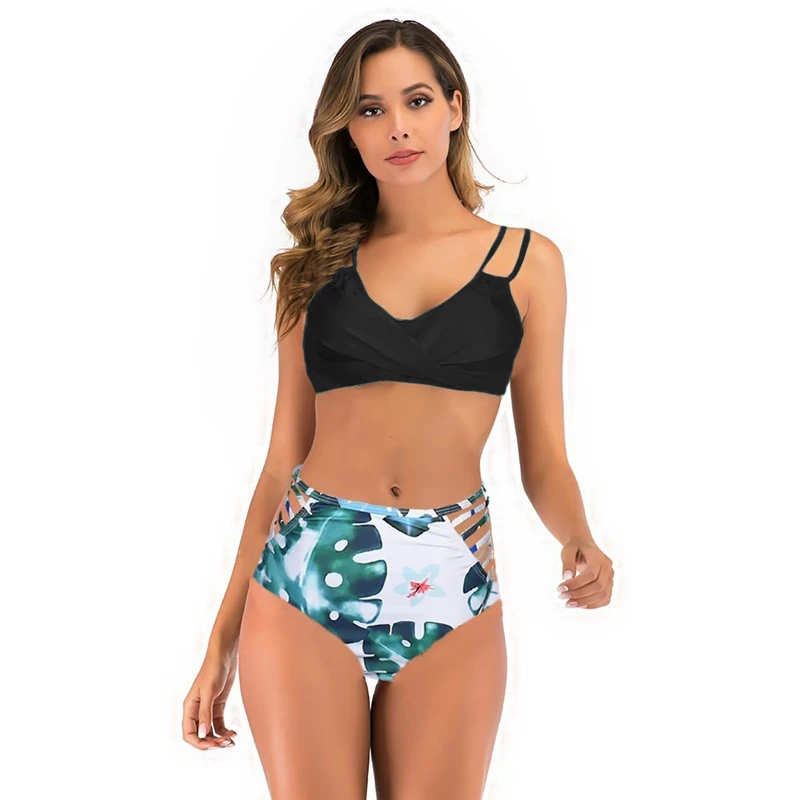 Женский купальник с цветочным рисунком повязка изображением цветов и высокой