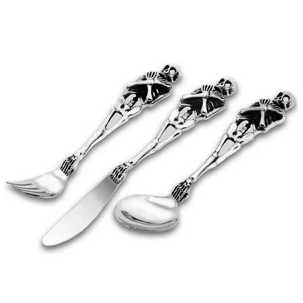Новинка нержавеющая сталь скелет ложка вилка нож коллекционная посуда Череп