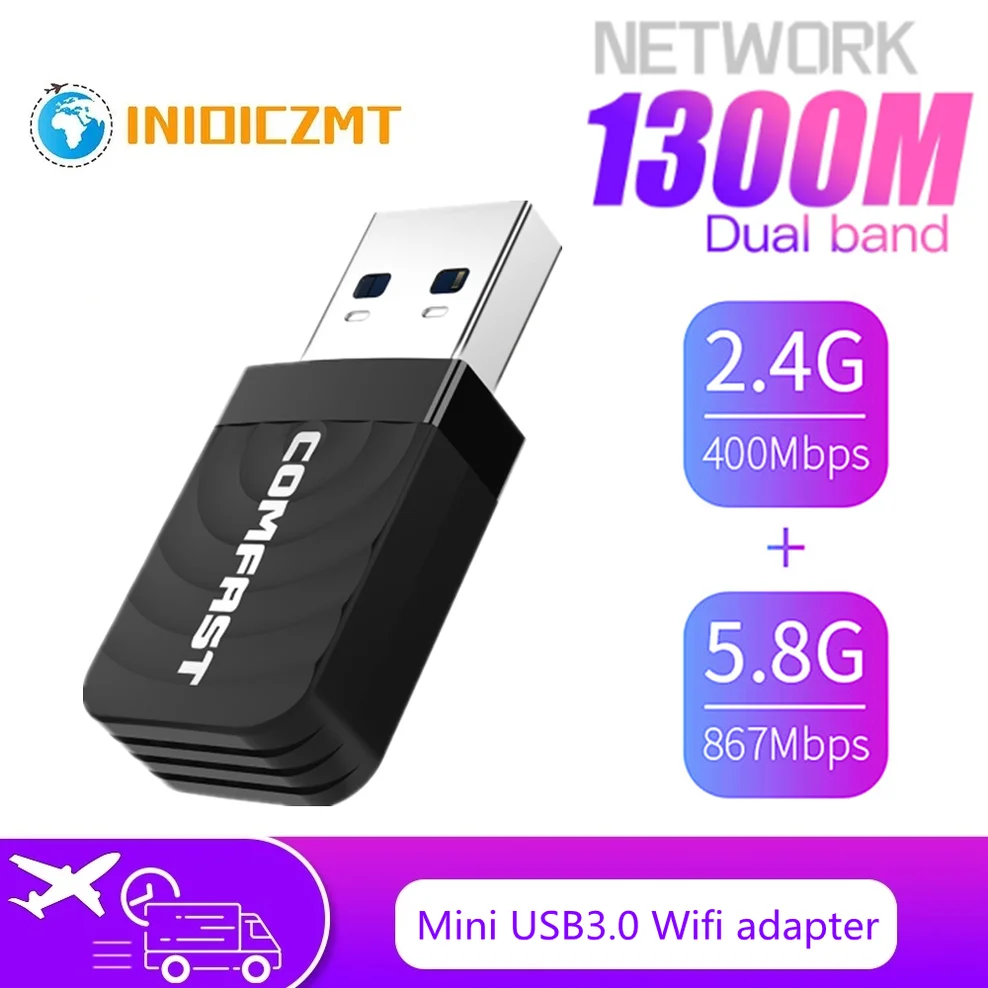 

INIOICZMT 1300Mbps Mini USB3.0 Wifi adapter Wifi network card dual frequency 5.8G/2.4GHz wireless AC USB adapter suitable for PC