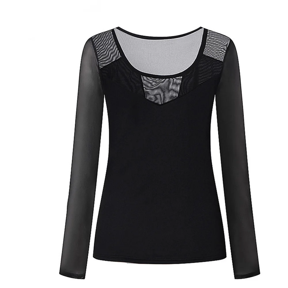 Camisa das Mulheres сексуальный Perspectiva de Malha Transparente Com Decote Em V Manga Comprida Camisa Sheer Camisa das Mulheres Top T
