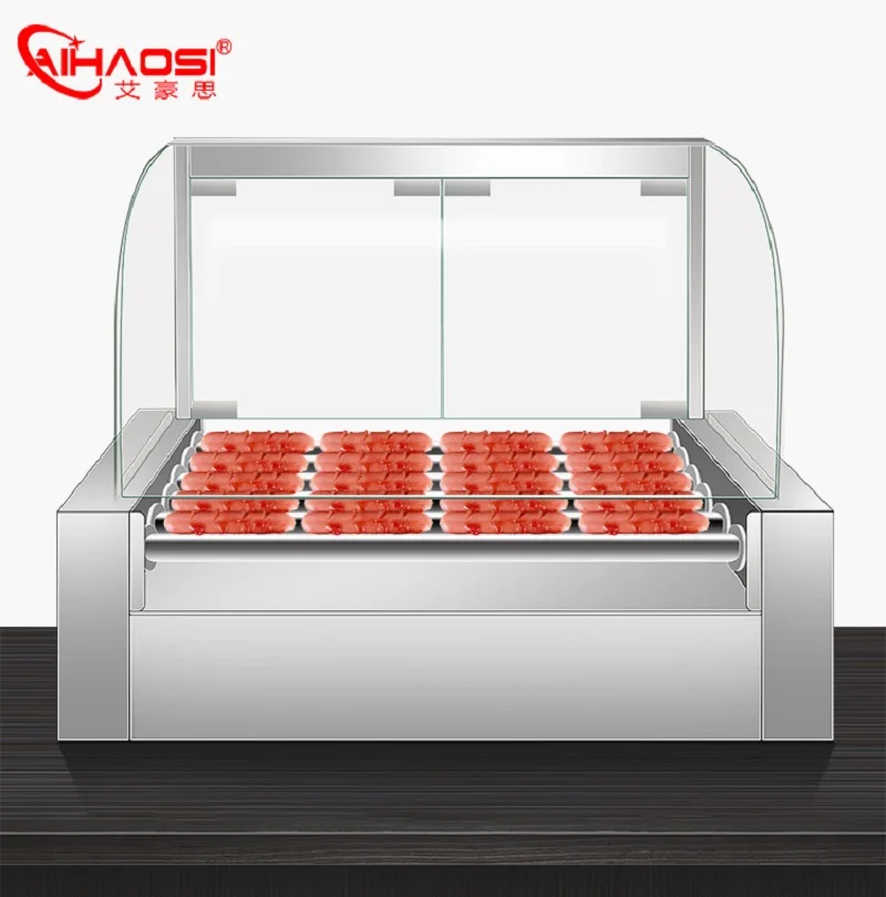 AIHAOSI коммерческих колбаса хот дог машина для жарки Мини автоматический Ham обжарки