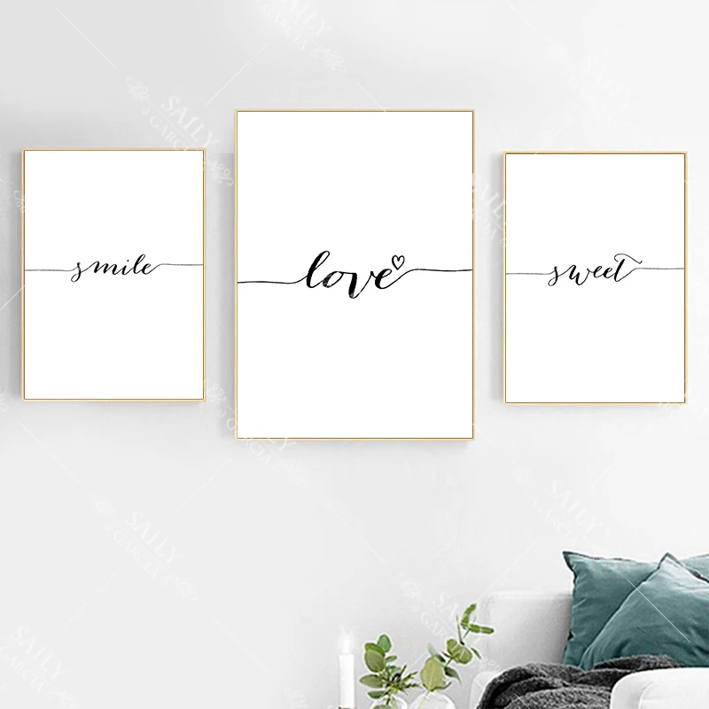 Home Decor Painting Love Smile Dream Sweet Quotes Art Canvas Poster and Prints Abstract Minimalist Wall Home Decoration Picture