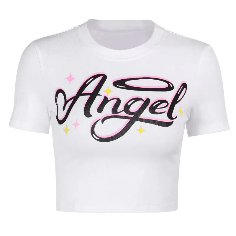 

Sexy Tees T-shirts Crop Tops Women Summer Short Sleeve Letter Print Basic Causal Streetwear Fashion Crop Top Clubwear