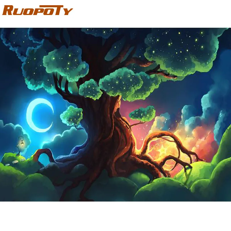 RUOPOTY рамка 60x75 см деревья Diy Набор для рисования по номерам Современная Настенная